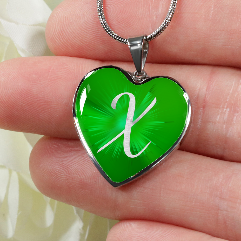 Initial Pride "X" Luxury Heart Necklace - Irish Green