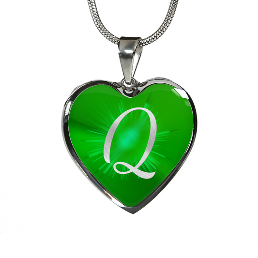 Initial Pride "Q" Luxury Heart Necklace - Irish Green