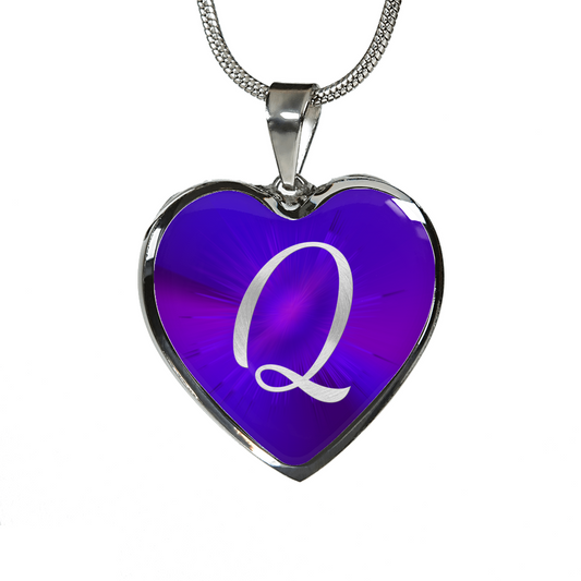 Initial Pride "Q" Luxury Heart Necklace - Passion Purple