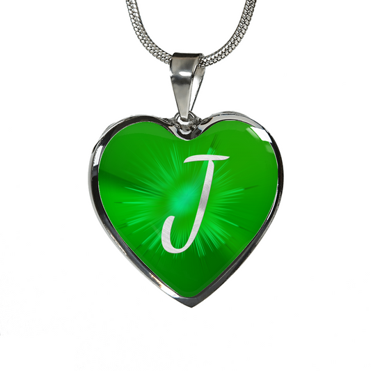 Initial Pride "J" Luxury Heart Necklace - Irish Green