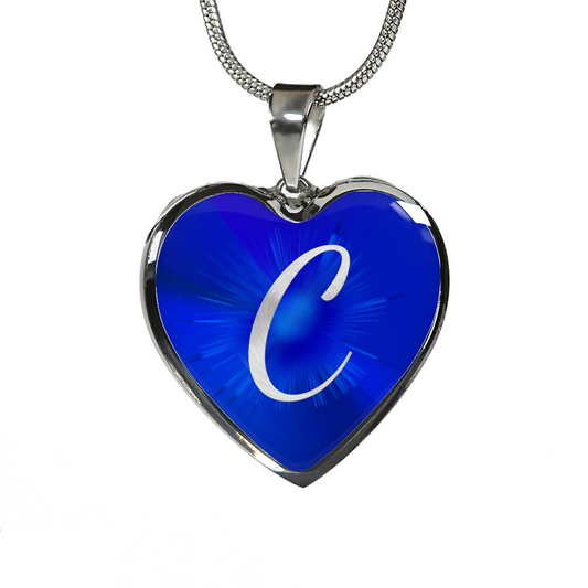 Initial Pride "C" Luxury Heart Necklace - Sapphire Blue