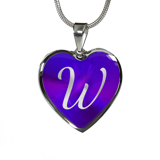 Initial Pride "W" Luxury Heart Necklace - Passion Purple
