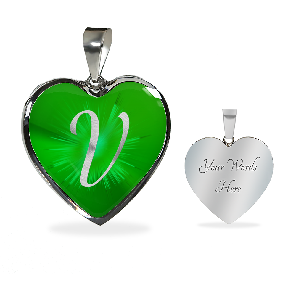 Initial Pride "V" Luxury Heart Necklace - Irish Green