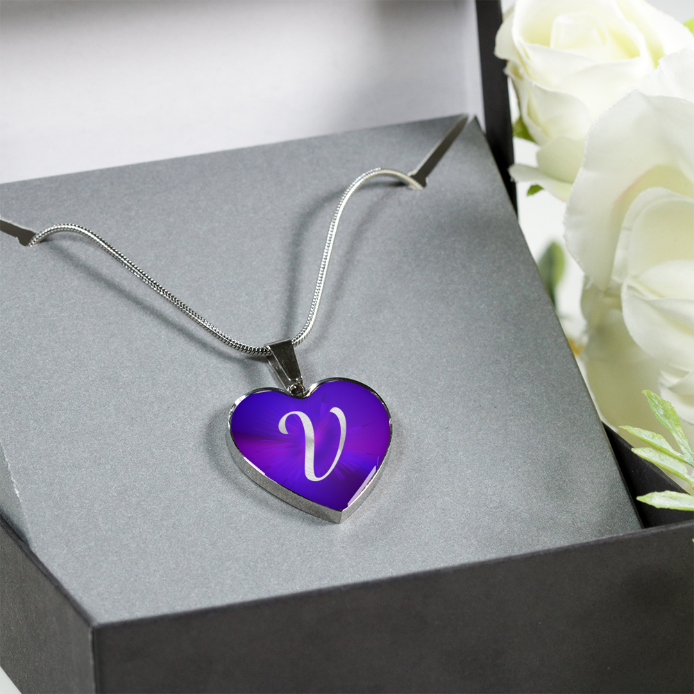 Initial Pride "V" Luxury Heart Necklace - Passion Purple