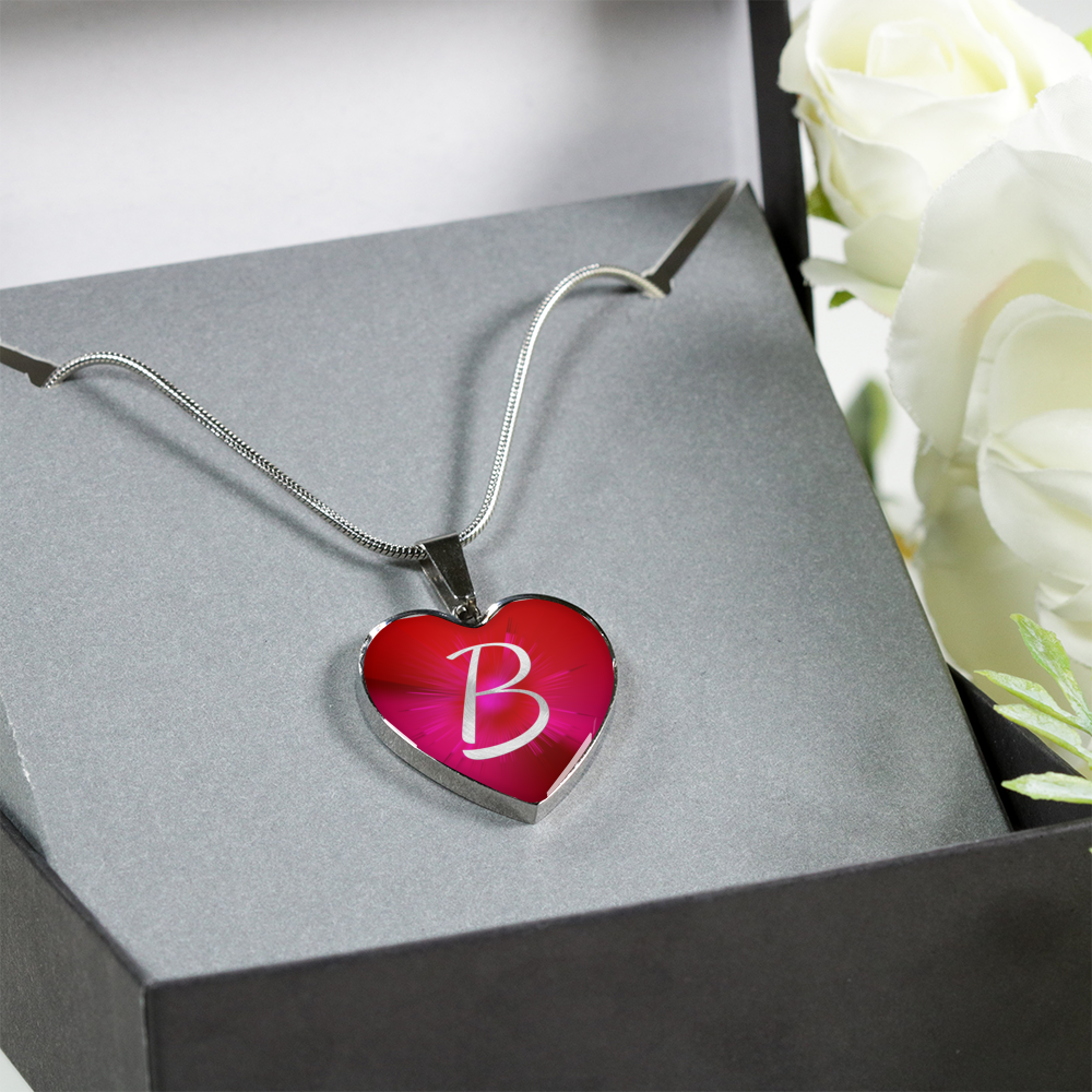 Initial Pride "B" Luxury Heart Necklace - Ruby Red