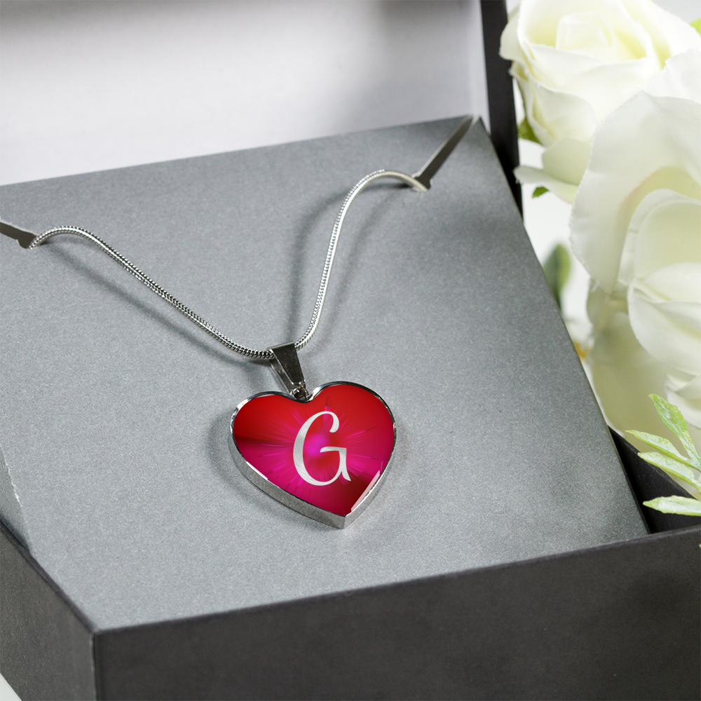 Initial Pride "G" Luxury Heart Necklace - Ruby Red