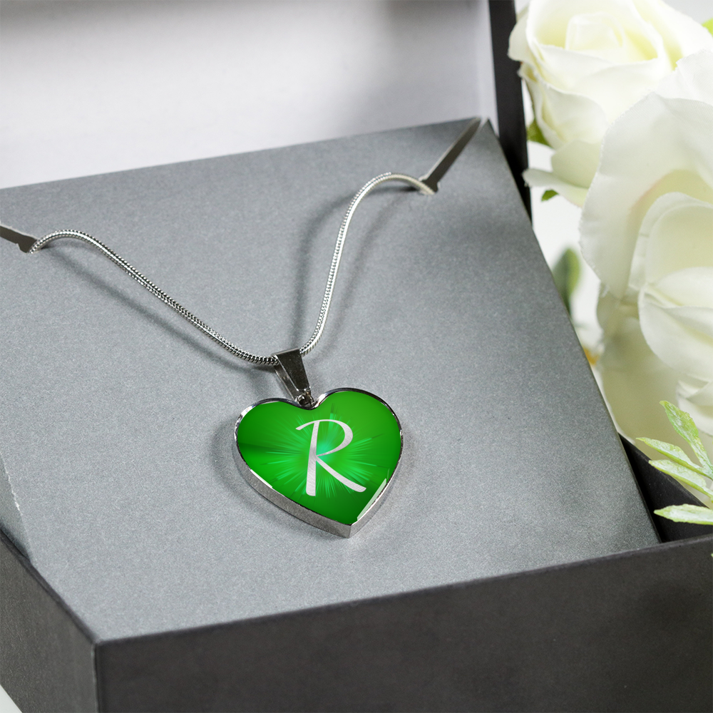 Initial Pride "R" Luxury Heart Necklace - Irish Green