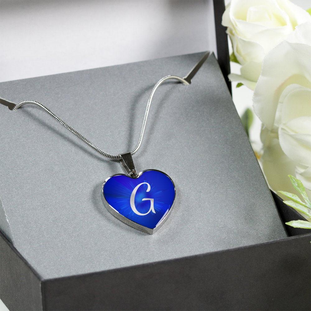 Initial Pride "G" Luxury Heart Necklace - Sapphire Blue