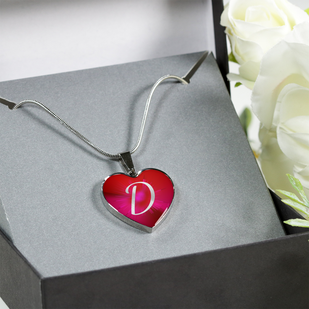 Initial Pride "D" Luxury Heart Necklace - Ruby Red