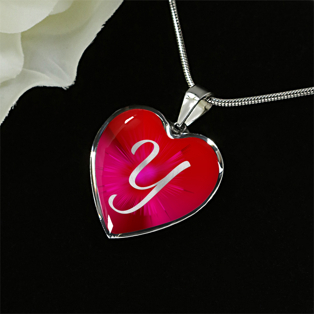 Initial Pride "Y" Luxury Heart Necklace - Ruby Red