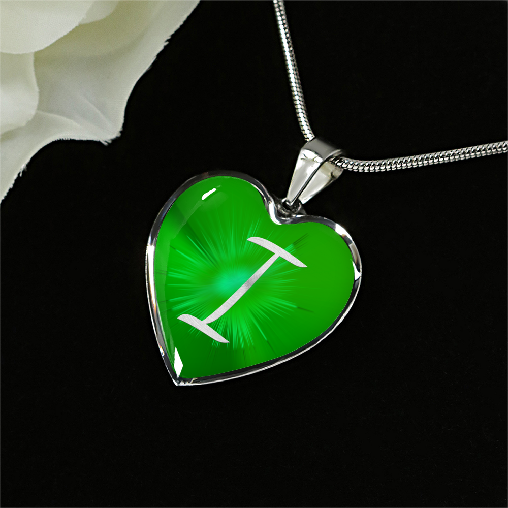 Initial Pride "I" Luxury Heart Necklace - Irish Green