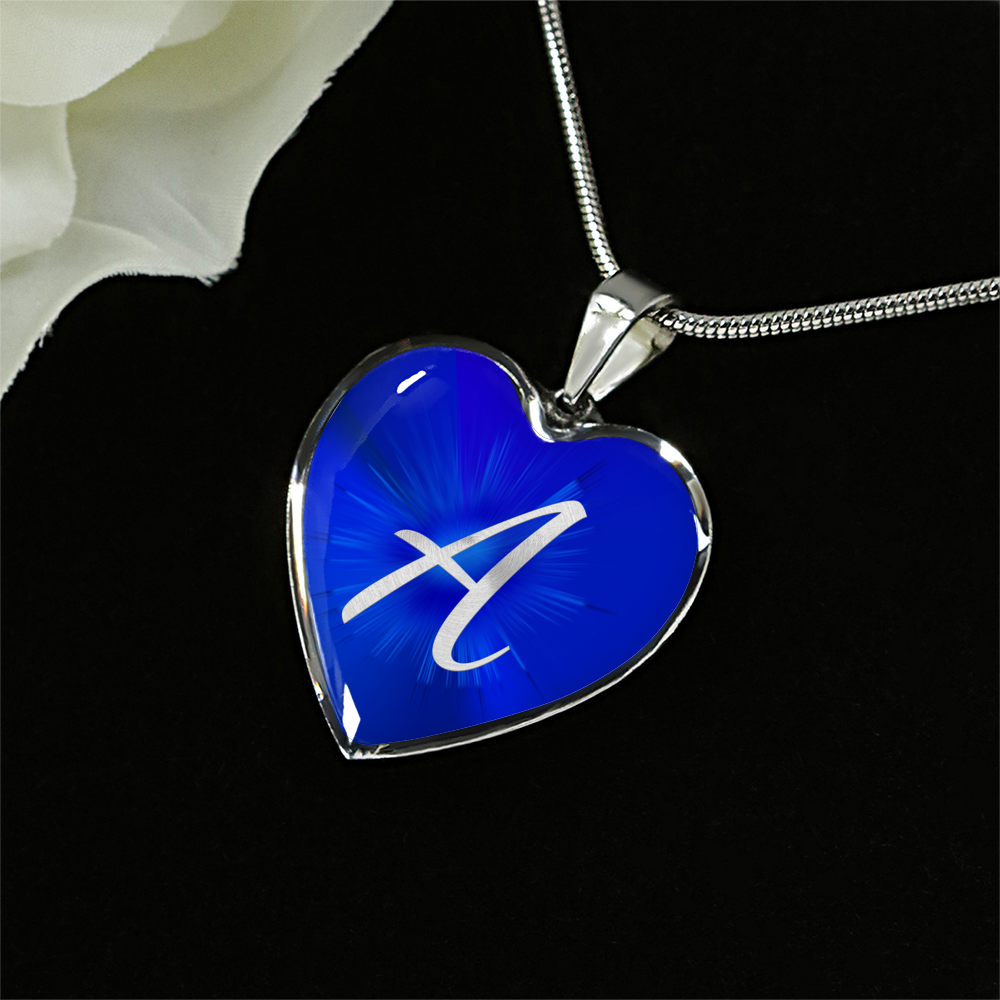Initial Pride "A" Luxury Heart Necklace - Sapphire Blue