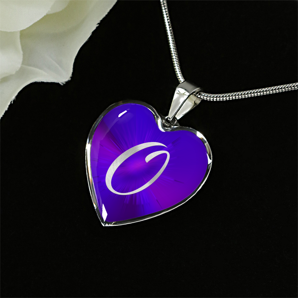 Initial Pride "O" Luxury Heart Necklace - Passion Purple