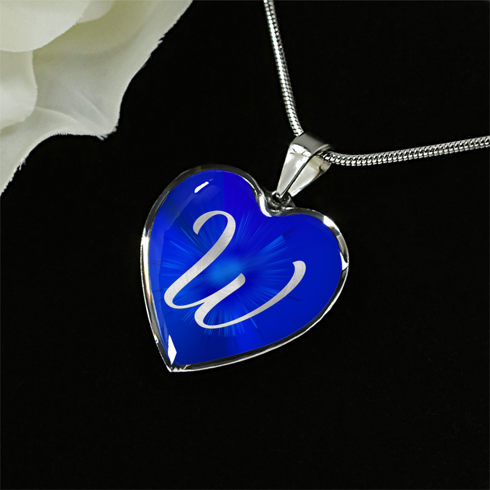 Initial Pride "W" Luxury Heart Necklace - Sapphire Blue
