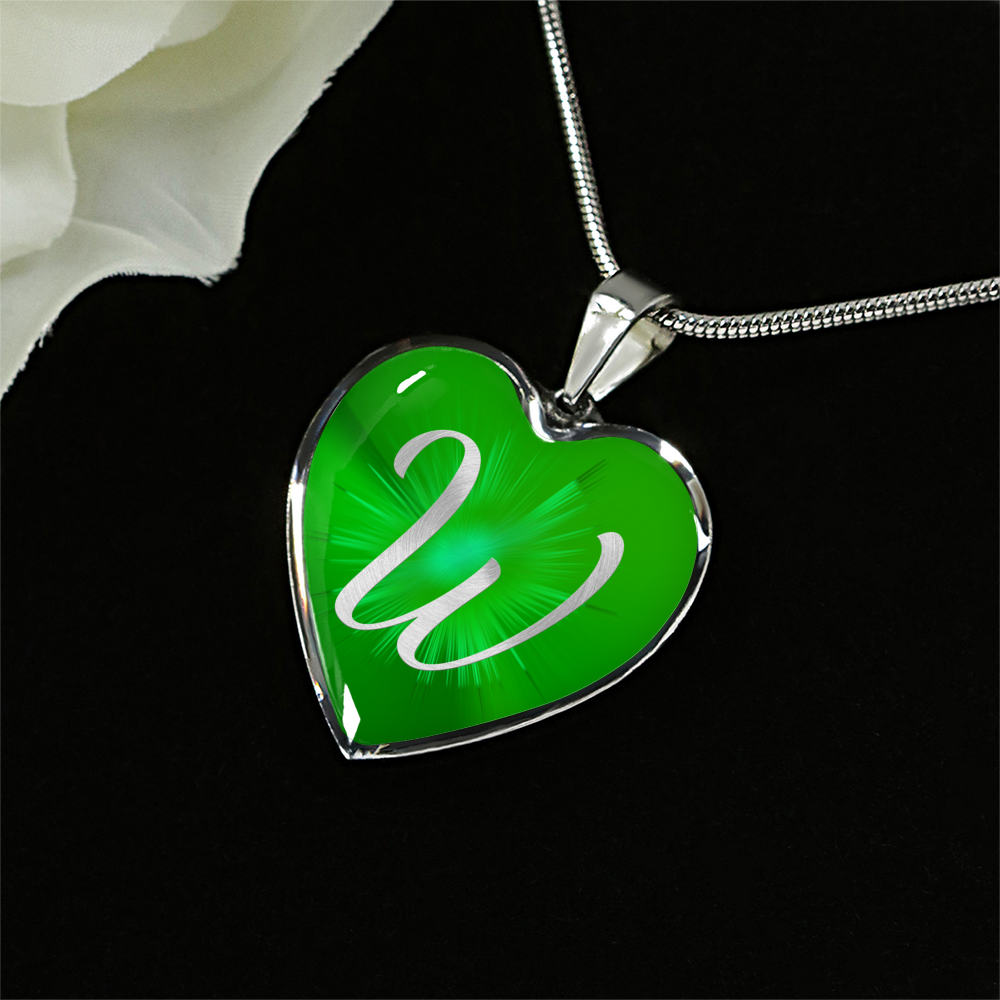 Initial Pride "W" Luxury Heart Necklace - Irish Green