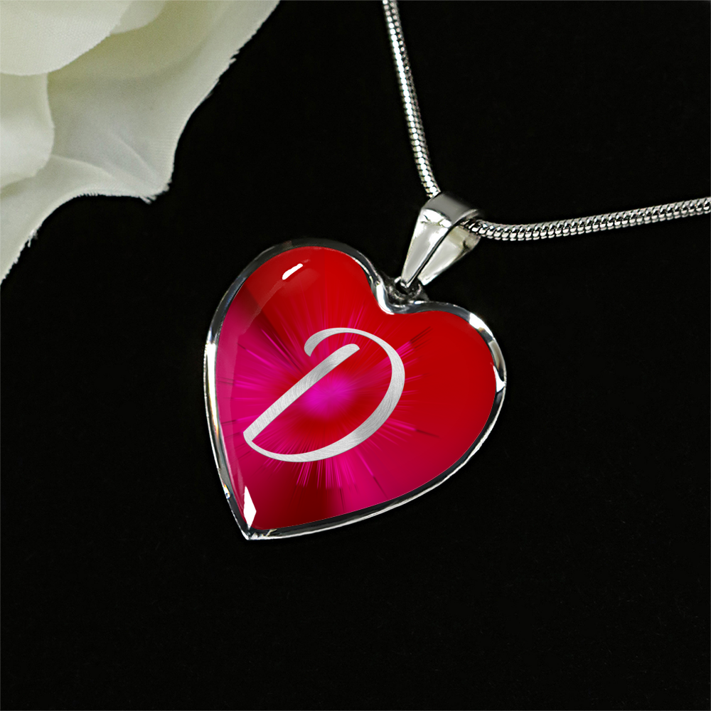 Initial Pride "D" Luxury Heart Necklace - Ruby Red
