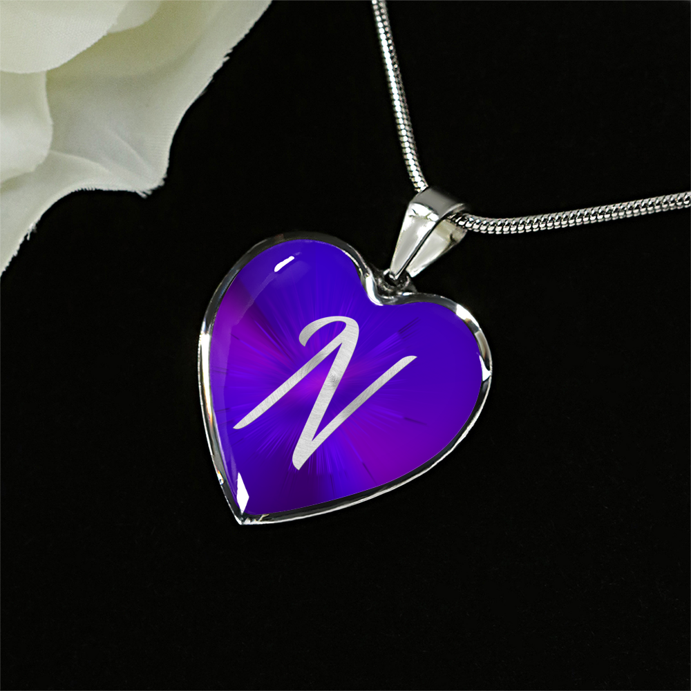 Initial Pride "N" Luxury Heart Necklace - Passion Purple