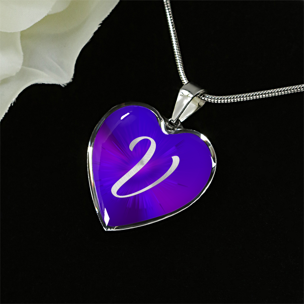 Initial Pride "V" Luxury Heart Necklace - Passion Purple