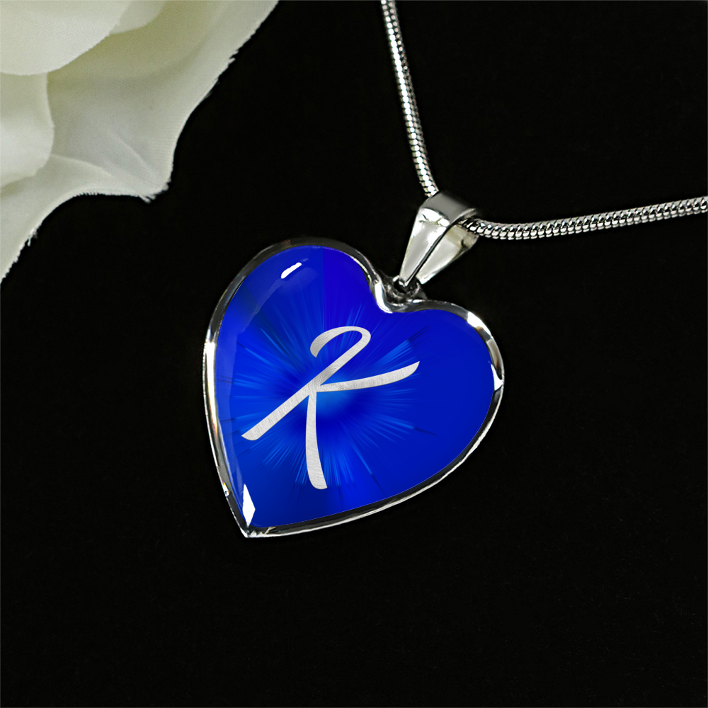 Initial Pride "K" Luxury Heart Necklace - Sapphire Blue