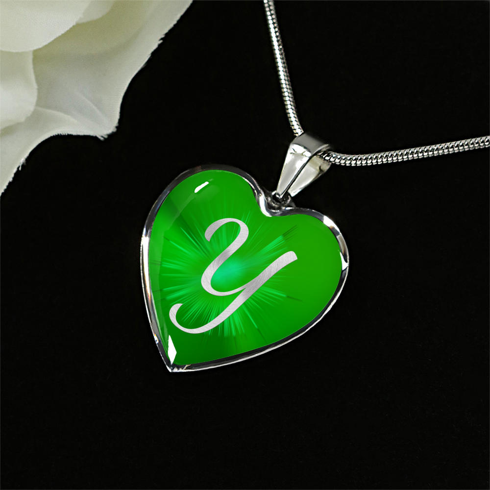 Initial Pride "Y" Luxury Heart Necklace - Irish Green