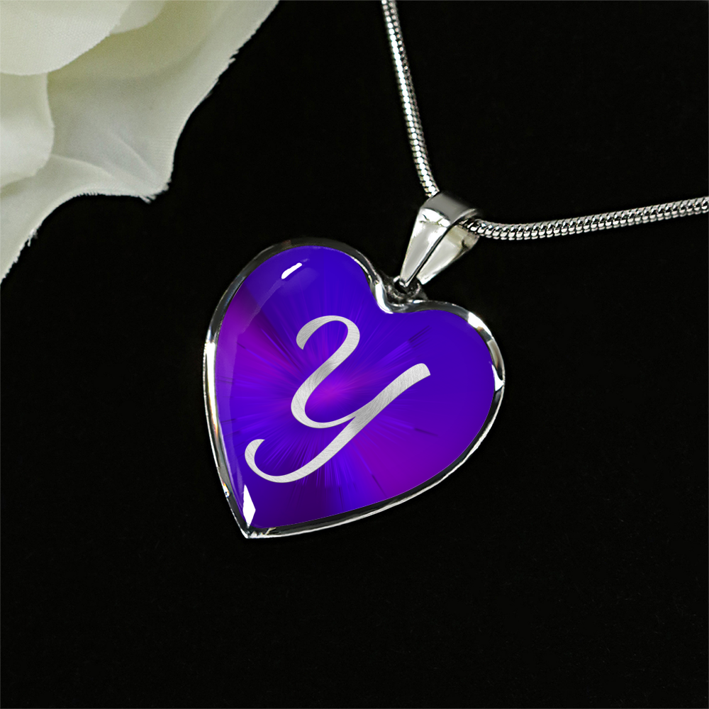 Initial Pride "Y" Luxury Heart Necklace - Passion Purple