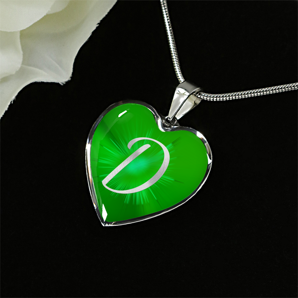 Initial Pride "D" Luxury Heart Necklace - Irish Green
