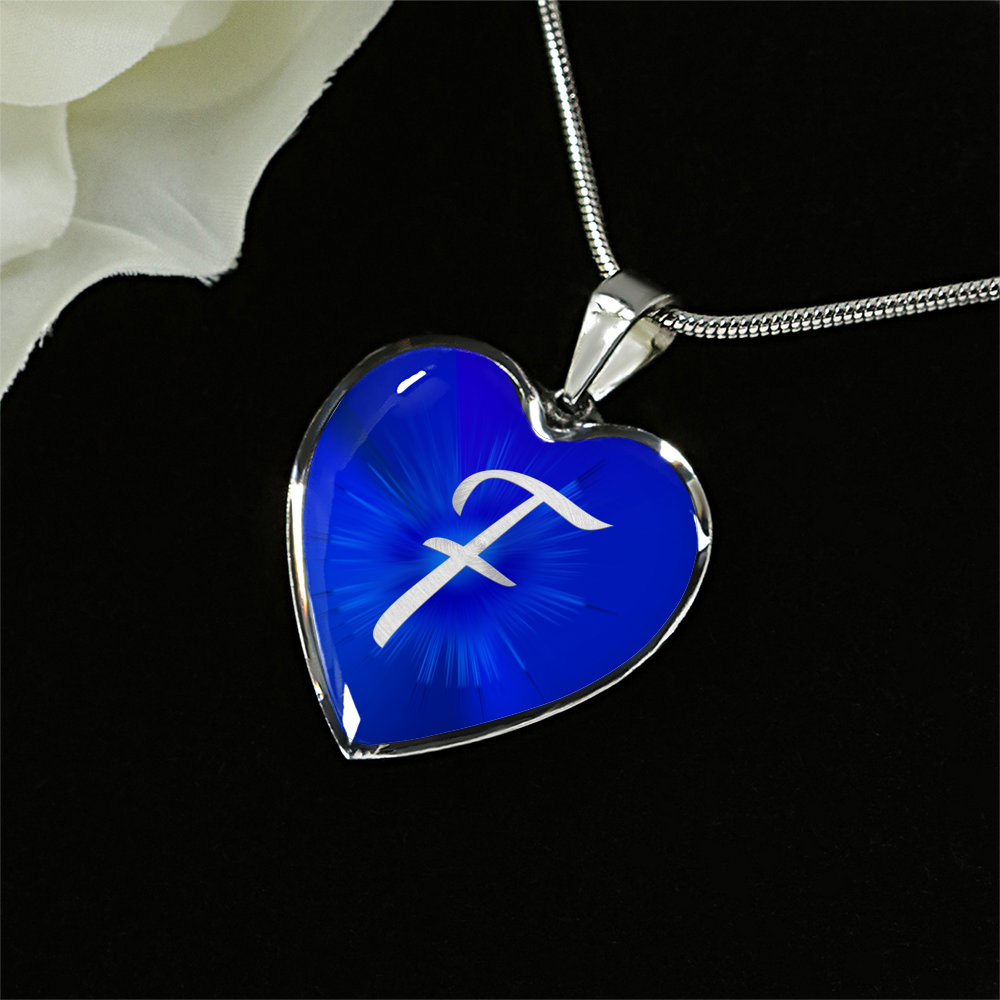 Initial Pride "F" Luxury Heart Necklace - Sapphire Blue