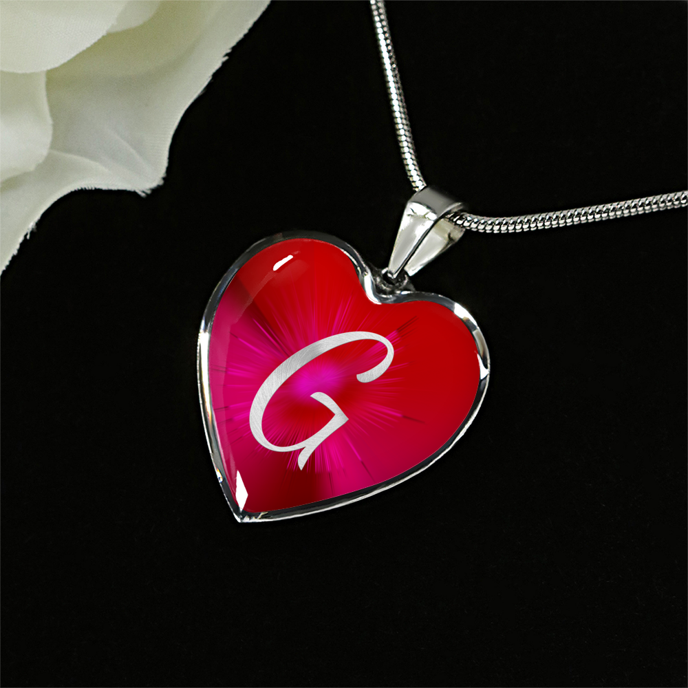 Initial Pride "G" Luxury Heart Necklace - Ruby Red