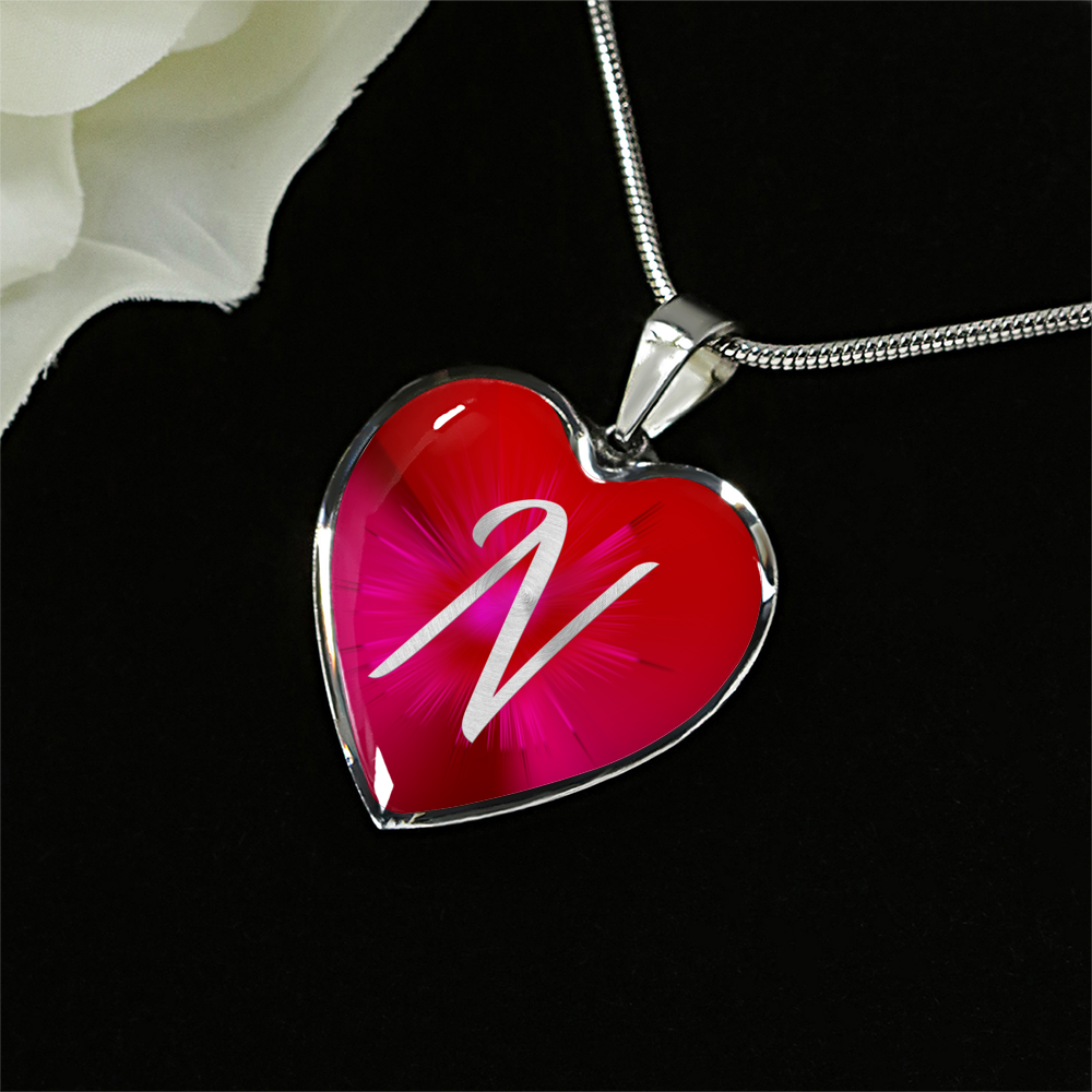Initial Pride "N" Luxury Heart Necklace - Ruby Red