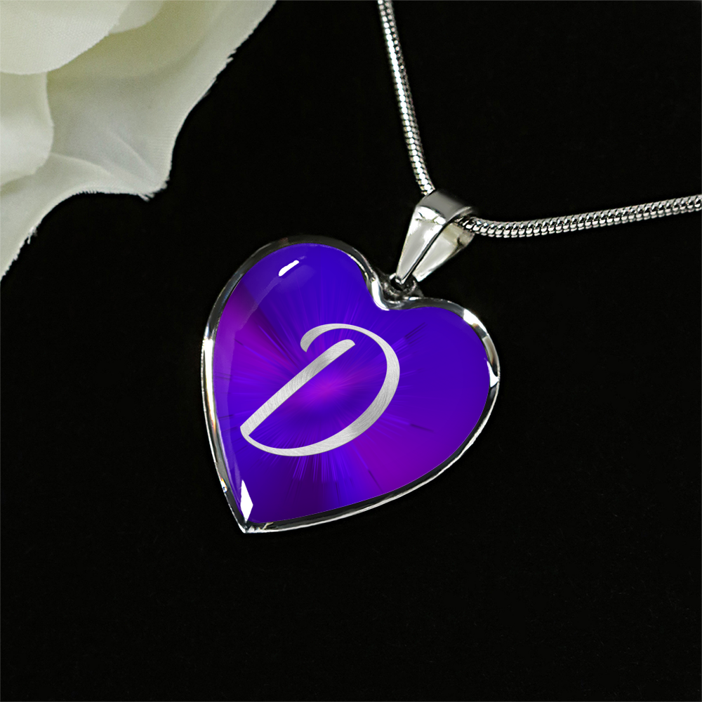 Initial Pride "D" Luxury Heart Necklace - Passion Purple