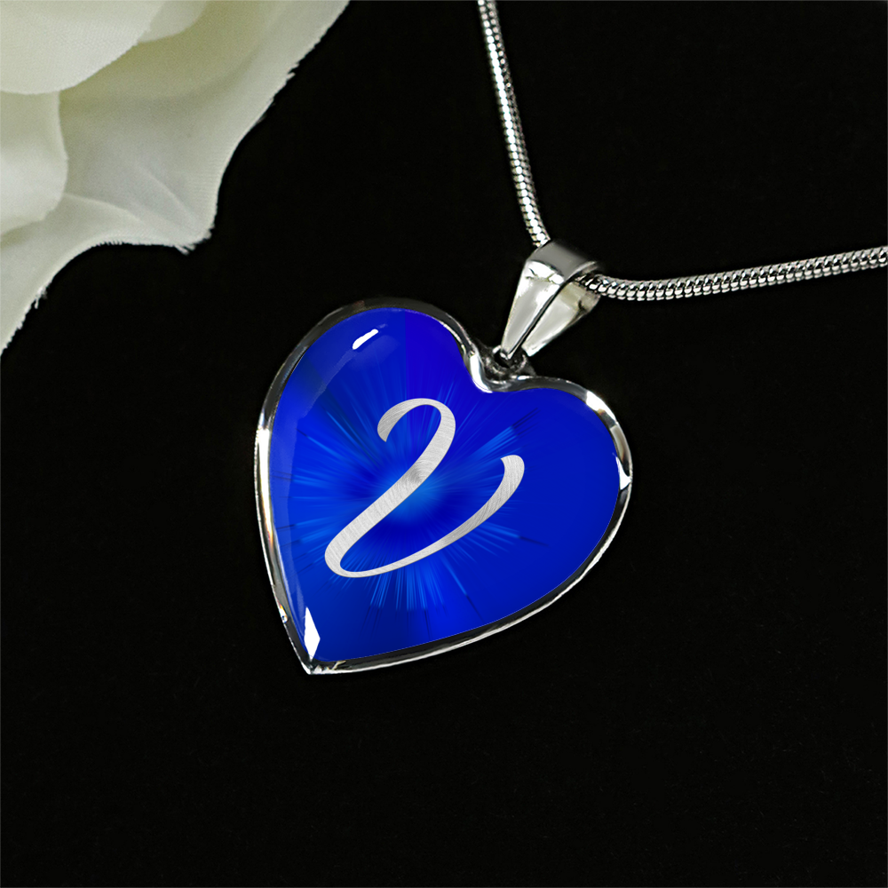 Initial Pride "V" Luxury Heart Necklace - Sapphire Blue
