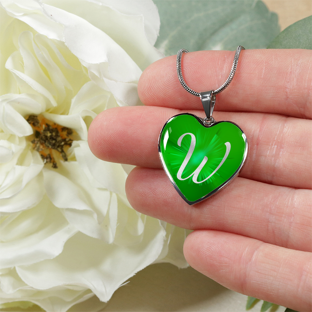 Initial Pride "W" Luxury Heart Necklace - Irish Green