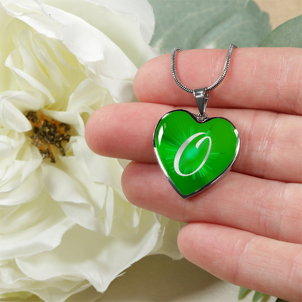 Initial Pride "O" Luxury Heart Necklace - Irish Green