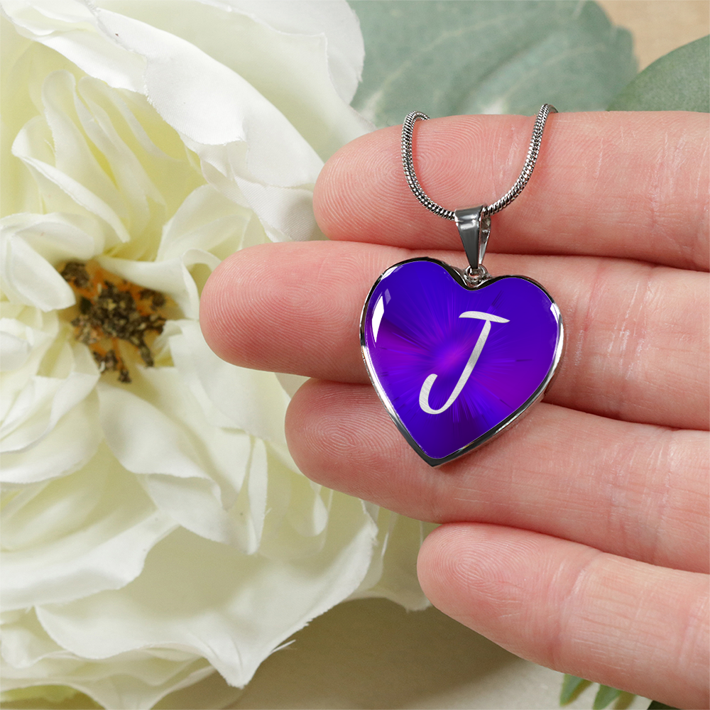 Initial Pride "J" Luxury Heart Necklace - Passion Purple