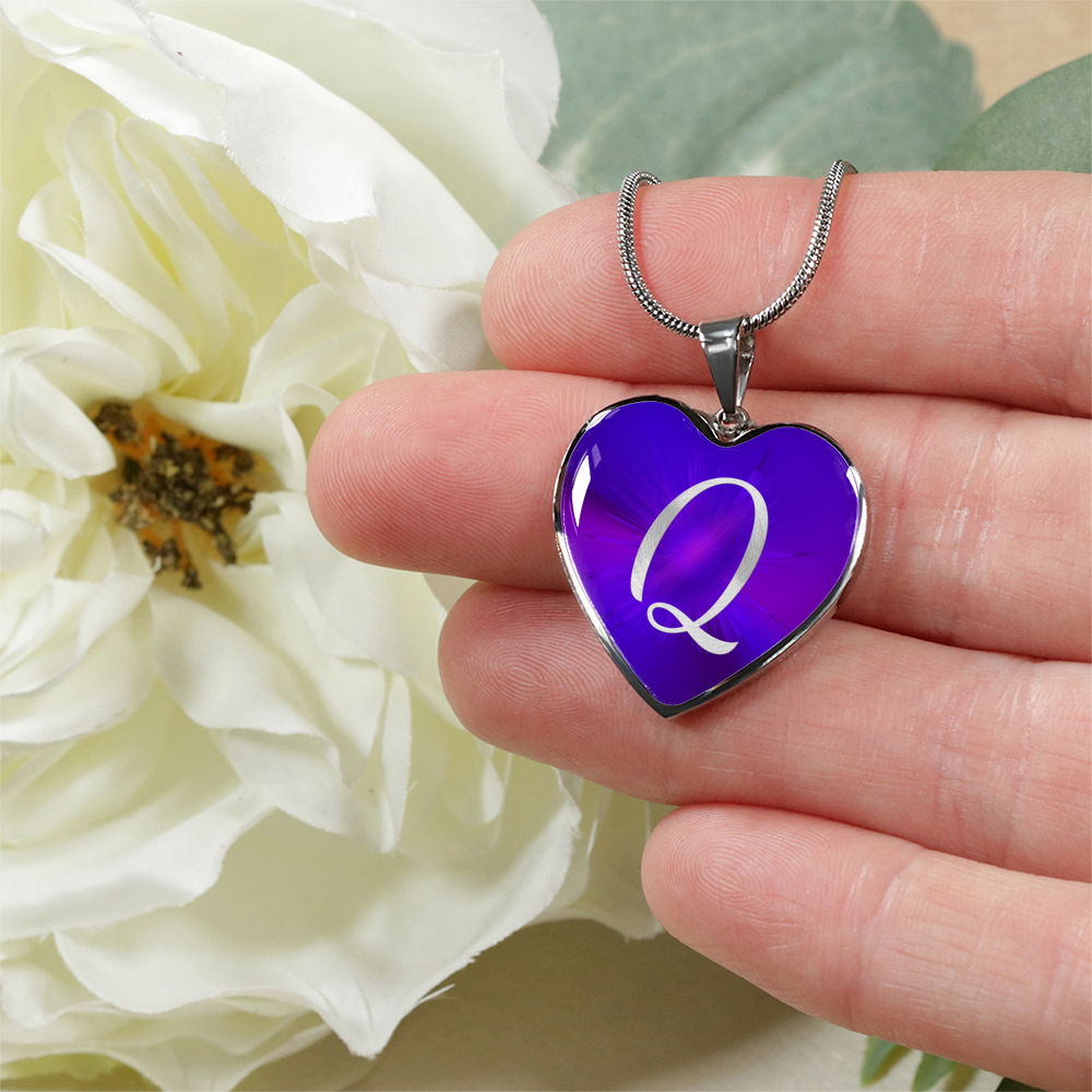 Initial Pride "Q" Luxury Heart Necklace - Passion Purple