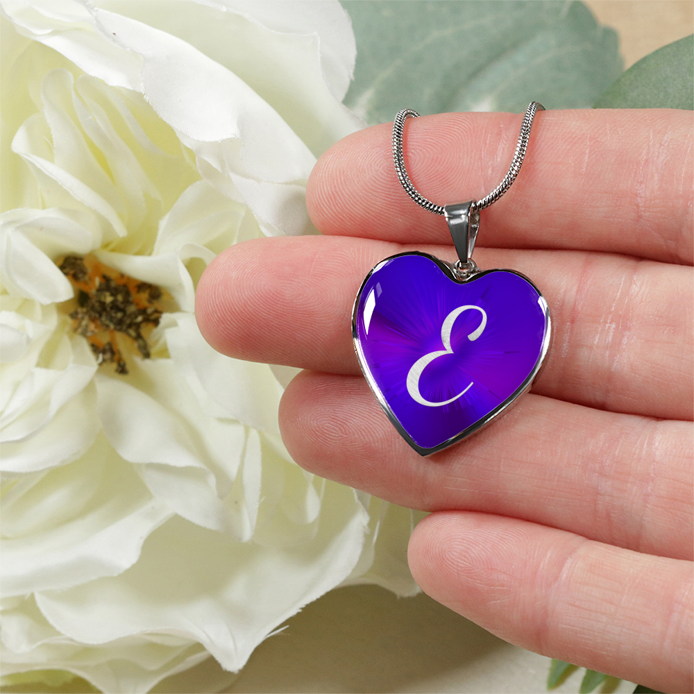 Initial Pride "E" Luxury Heart Necklace - Passion Purple