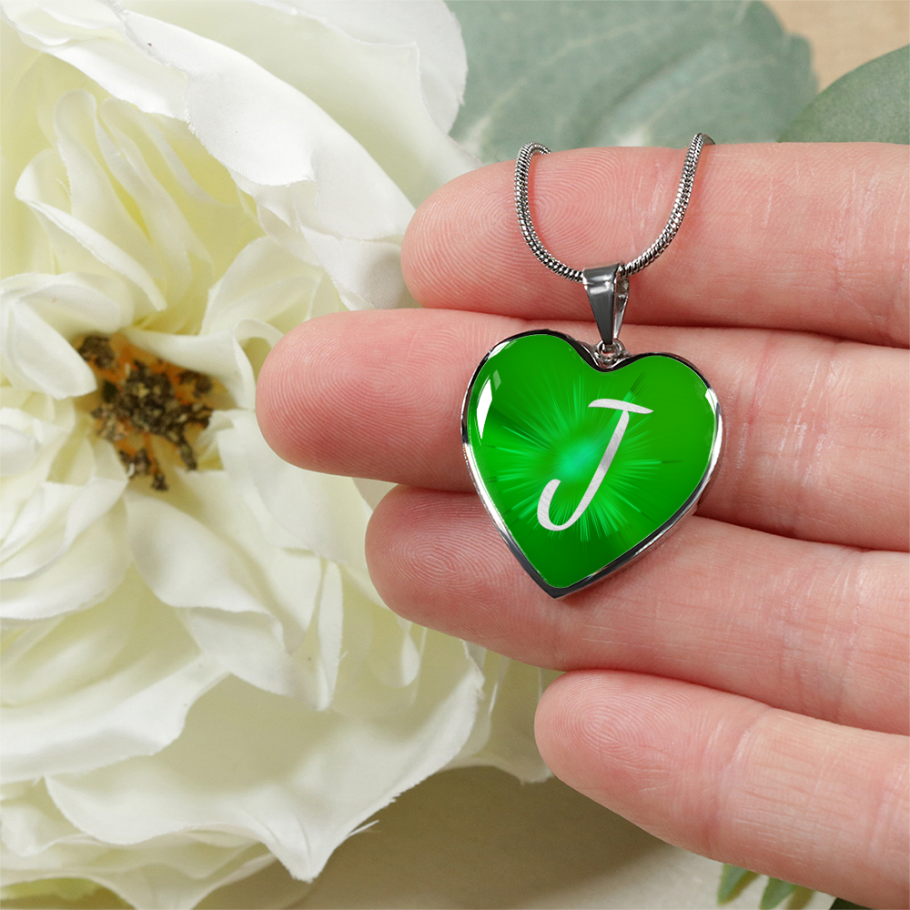 Initial Pride "J" Luxury Heart Necklace - Irish Green