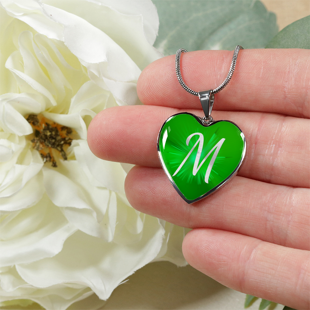 Initial Pride "M" Luxury Heart Necklace - Irish Green