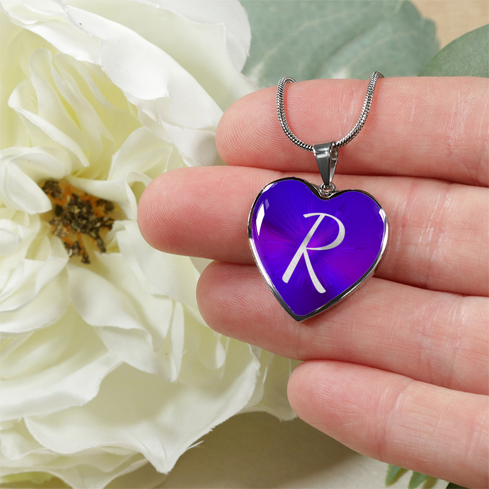 Initial Pride "R" Luxury Heart Necklace - Passion Purple