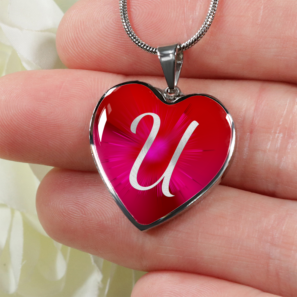 Initial Pride "U" Luxury Heart Necklace - Ruby Red