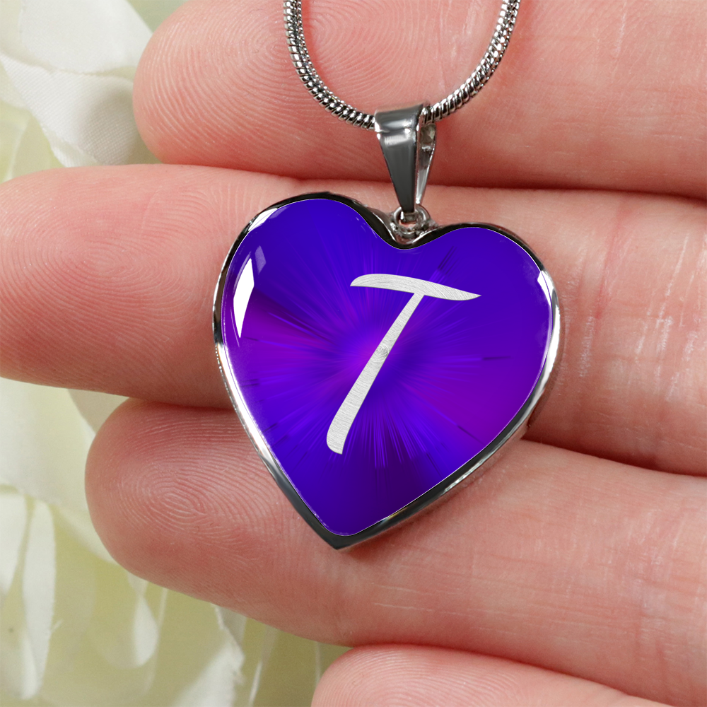 Initial Pride "T" Luxury Heart Necklace - Passion Purple