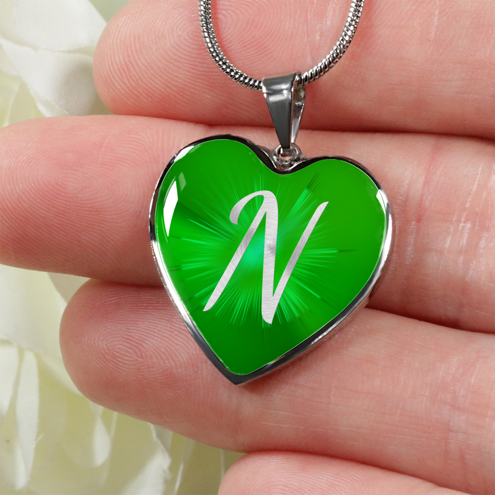 Initial Pride "N" Luxury Heart Necklace - Irish Green