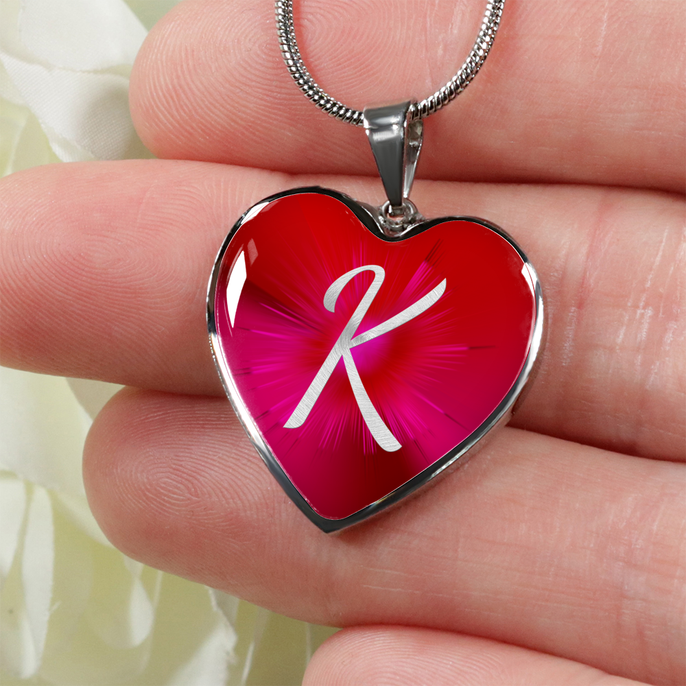 Initial Pride "K" Luxury Heart Necklace - Ruby Red