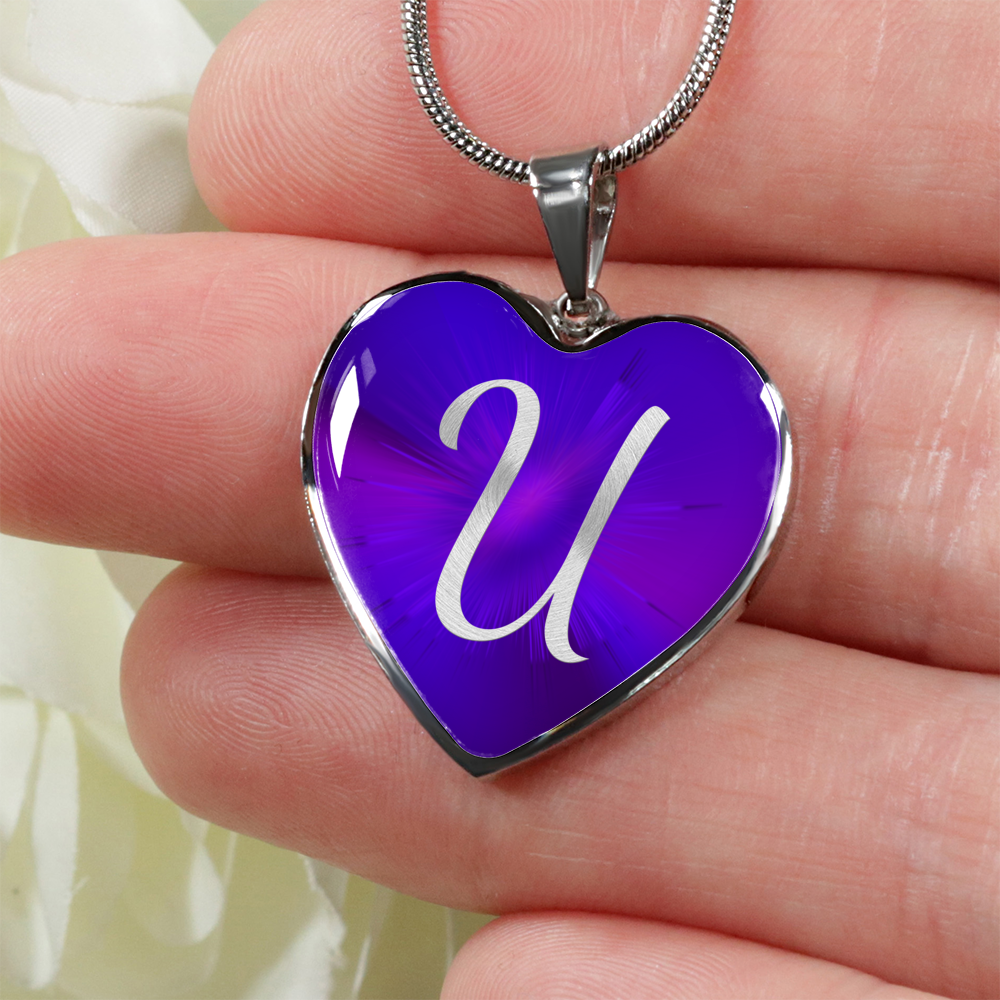 Initial Pride "U" Luxury Heart Necklace - Passion Purple