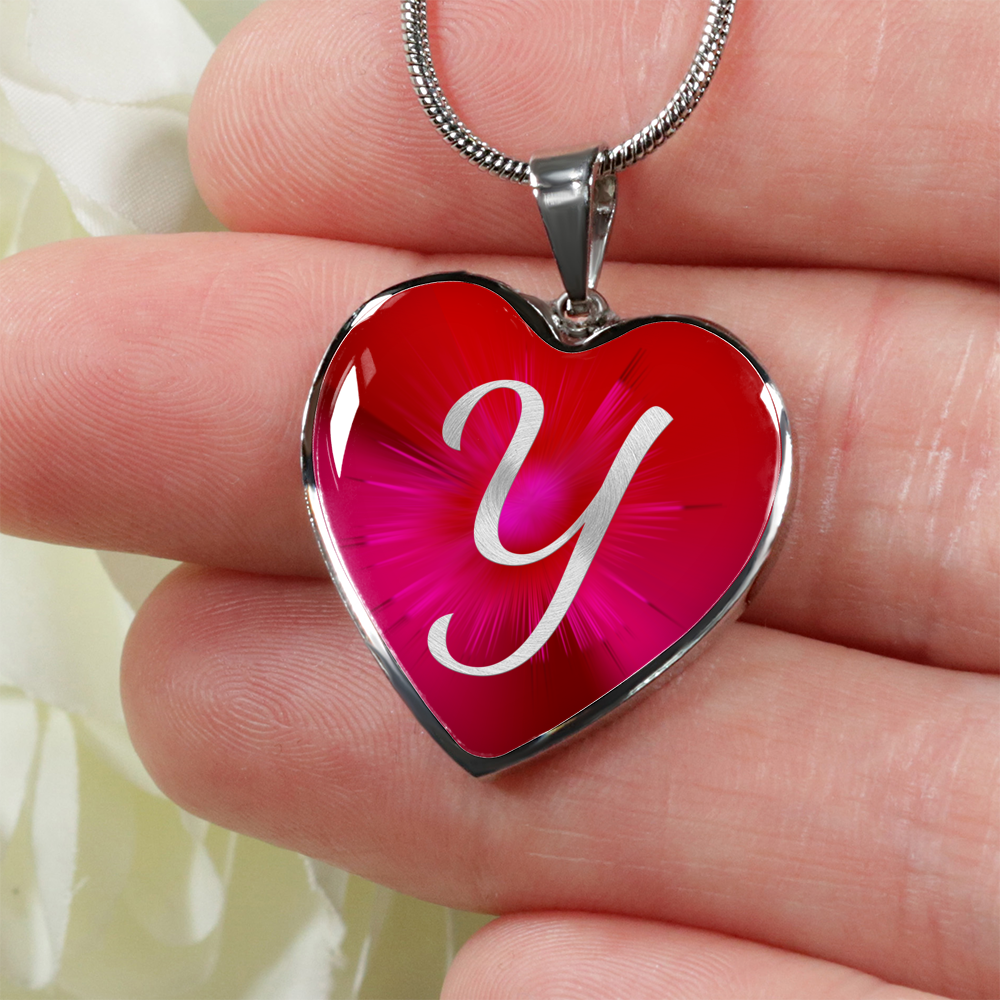 Initial Pride "Y" Luxury Heart Necklace - Ruby Red