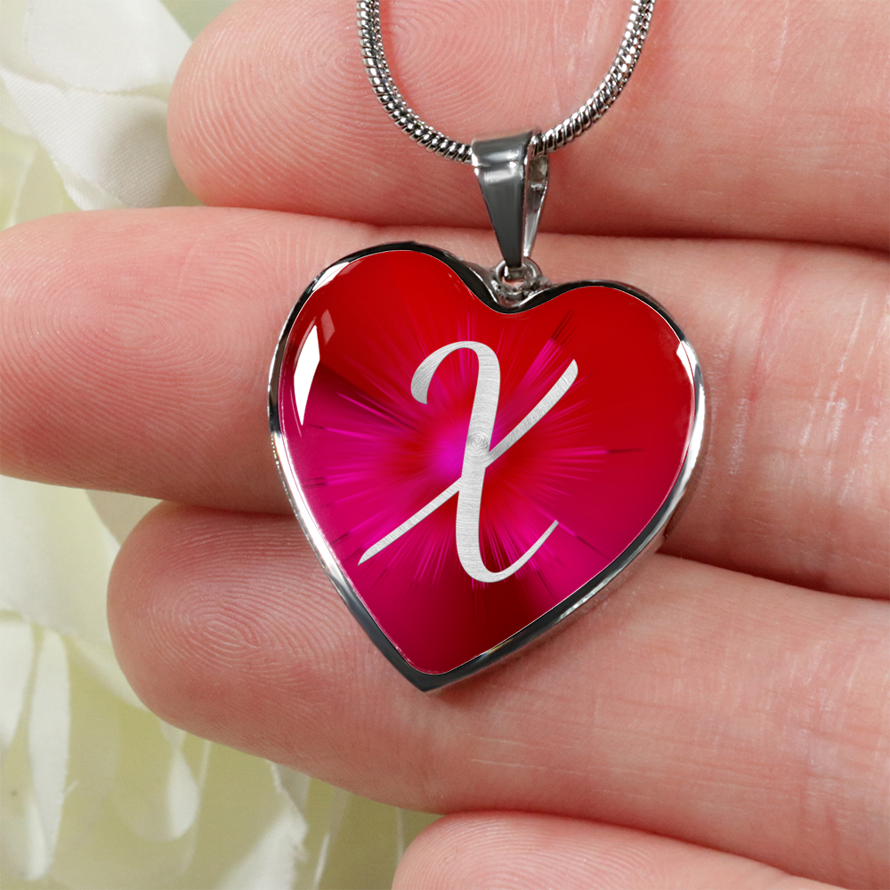Initial Pride "X" Luxury Heart Necklace - Ruby Red