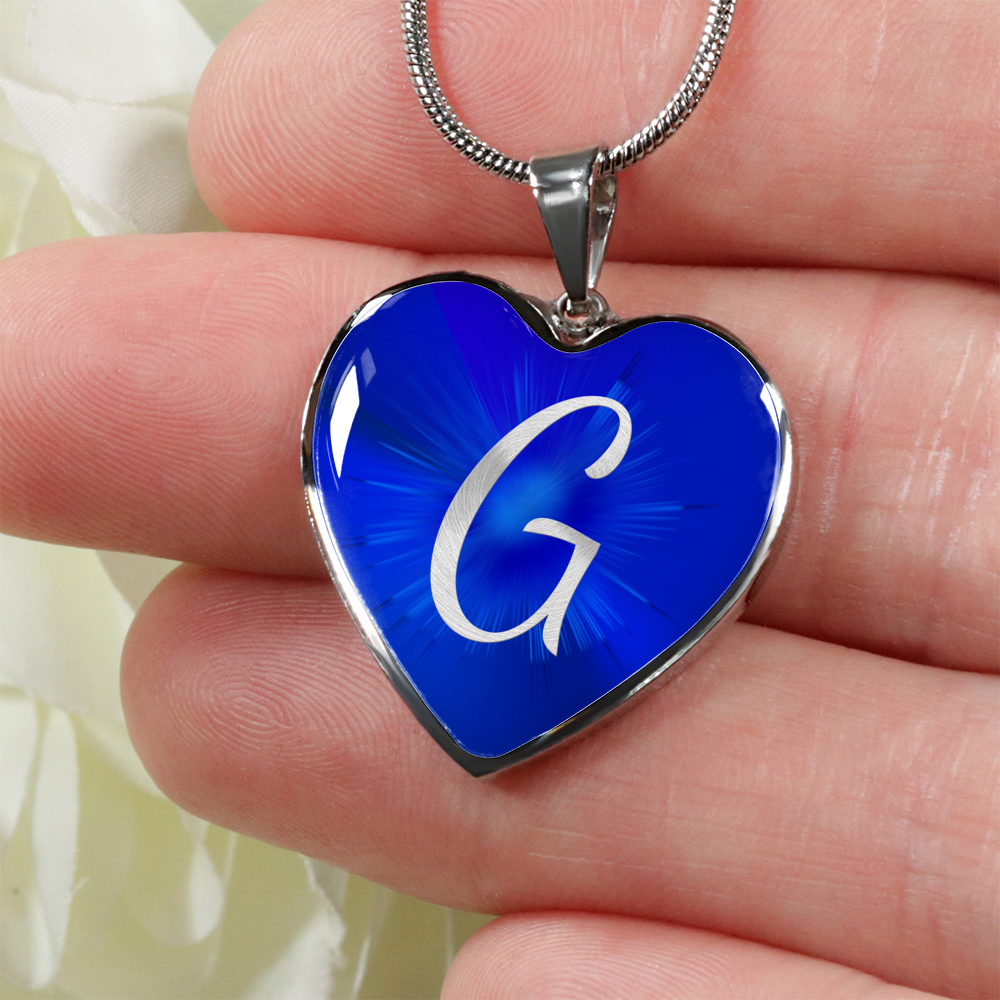 Initial Pride "G" Luxury Heart Necklace - Sapphire Blue