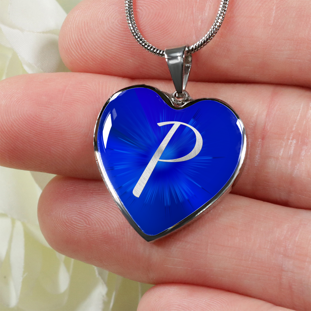 Initial Pride "P" Luxury Heart Necklace - Sapphire Blue