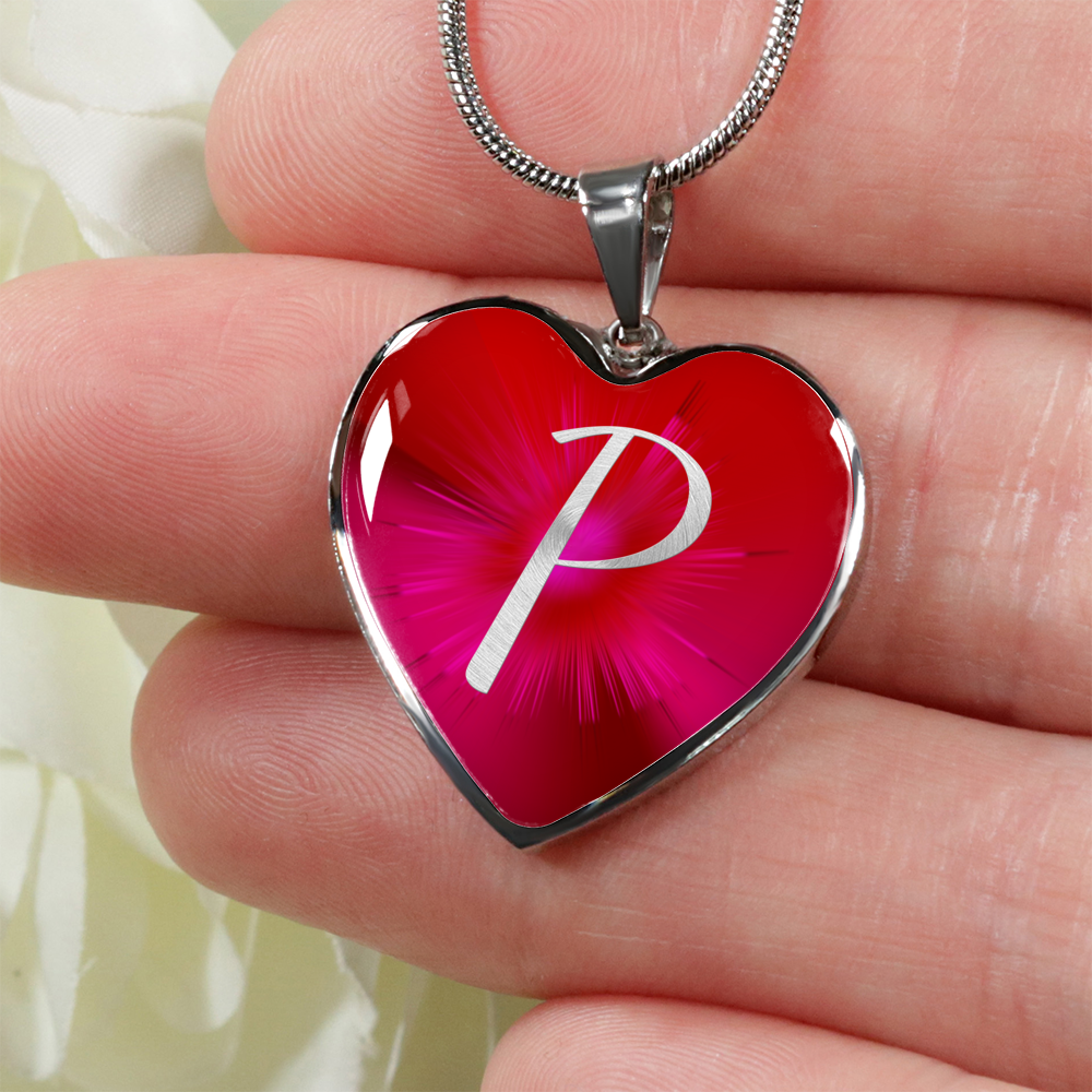 Initial Pride "P" Luxury Heart Necklace - Ruby Red