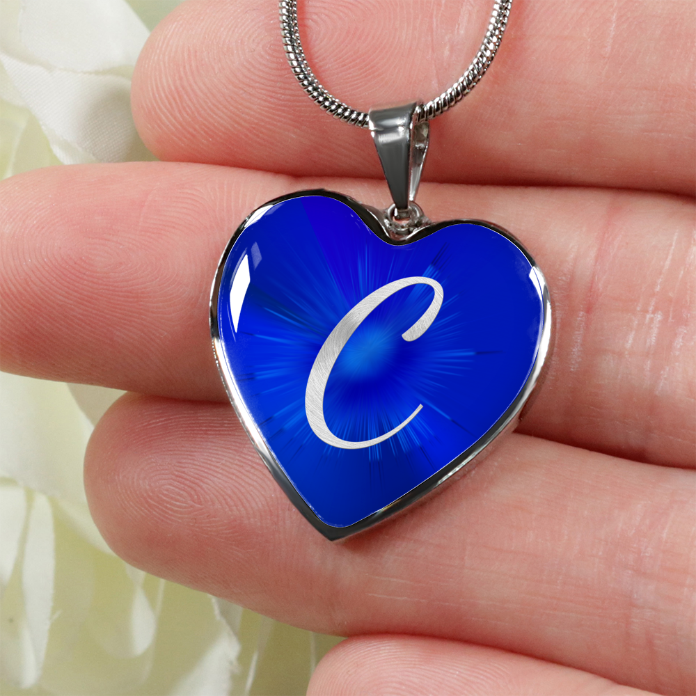 Initial Pride "C" Luxury Heart Necklace - Sapphire Blue